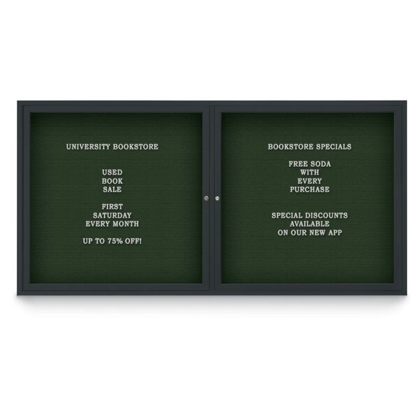 72"x48" 3-Door Enclosed Outdoor Letterboard, Green Felt/Black